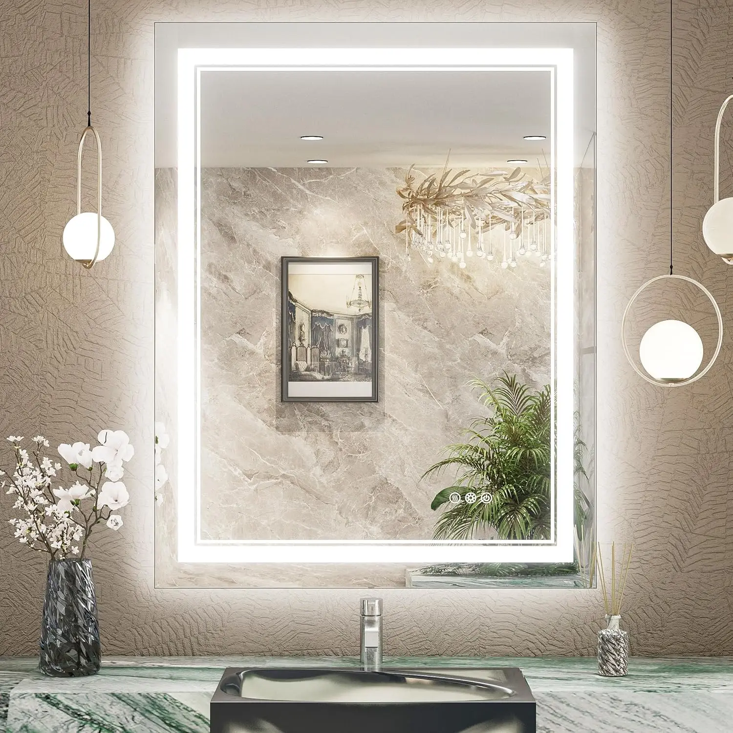 Bathroom LED Mirror 28x36 Inch Front lit and Backlight Frameless Vanity Mirror Lighted Mirror for Bathroom Wall Mounted Anti-Fog