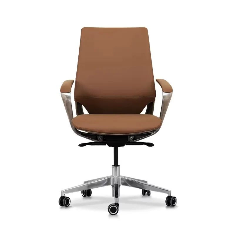 Modern Commercial Furniture Executive Chair Luxury Mid Back Adjustable PU Genuine Leather Swivel Office Chair