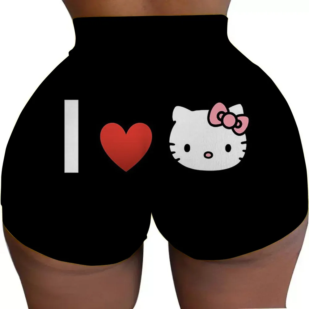헬로 키티 러닝 반바지 여성용 엉덩이 역도 체육관 스타킹 여성용 자전거 슬리밍 반바지 하이 웨이스트 요가 반바지