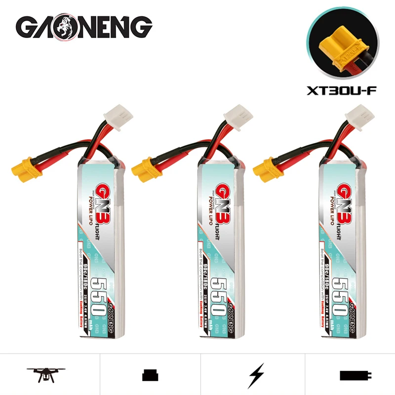 GONENG GAO LiPo Bateria, 2S, 7.4V, 550mAh, 90C, 180C, XT30, TINY8X Lâmina, Inductrix, Quadcopter, Helicóptero, FPV Drone Parts