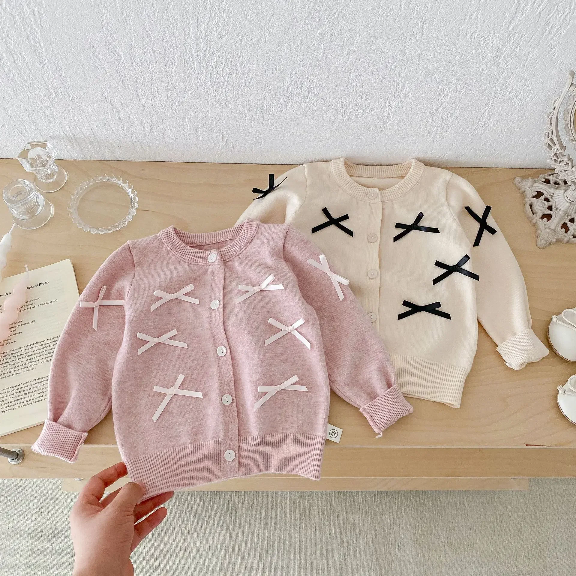 Baby Girls Cardigan Kids Bow-knot Coat Infant Knitted Wear Toddler Warm Outerwear 2024 Autumn Winter Children's Clothing