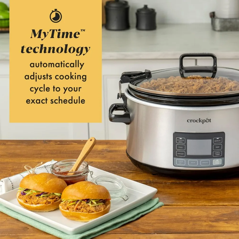 7-Quart Slow Cooker, Portable Programmable with Timer, Locking Lid, Stainless Steel; an Essential Kitchen Appliance