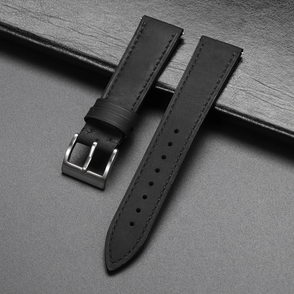 Schnellverschluss-Uhrenarmband aus Vintage-Leder mit Nähten, Rindslederarmband für Omega 18/19/20/21/22/24 mm, braunes Armband für Seiko
