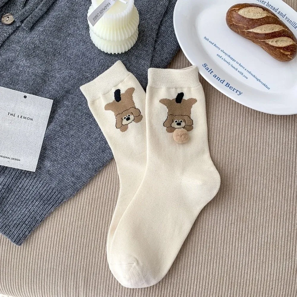

Cute Cartoon Dog Design Women's Winter Socks Thickened Warm Mid Length Cotton Socks Breathable Novelty Socks for Women