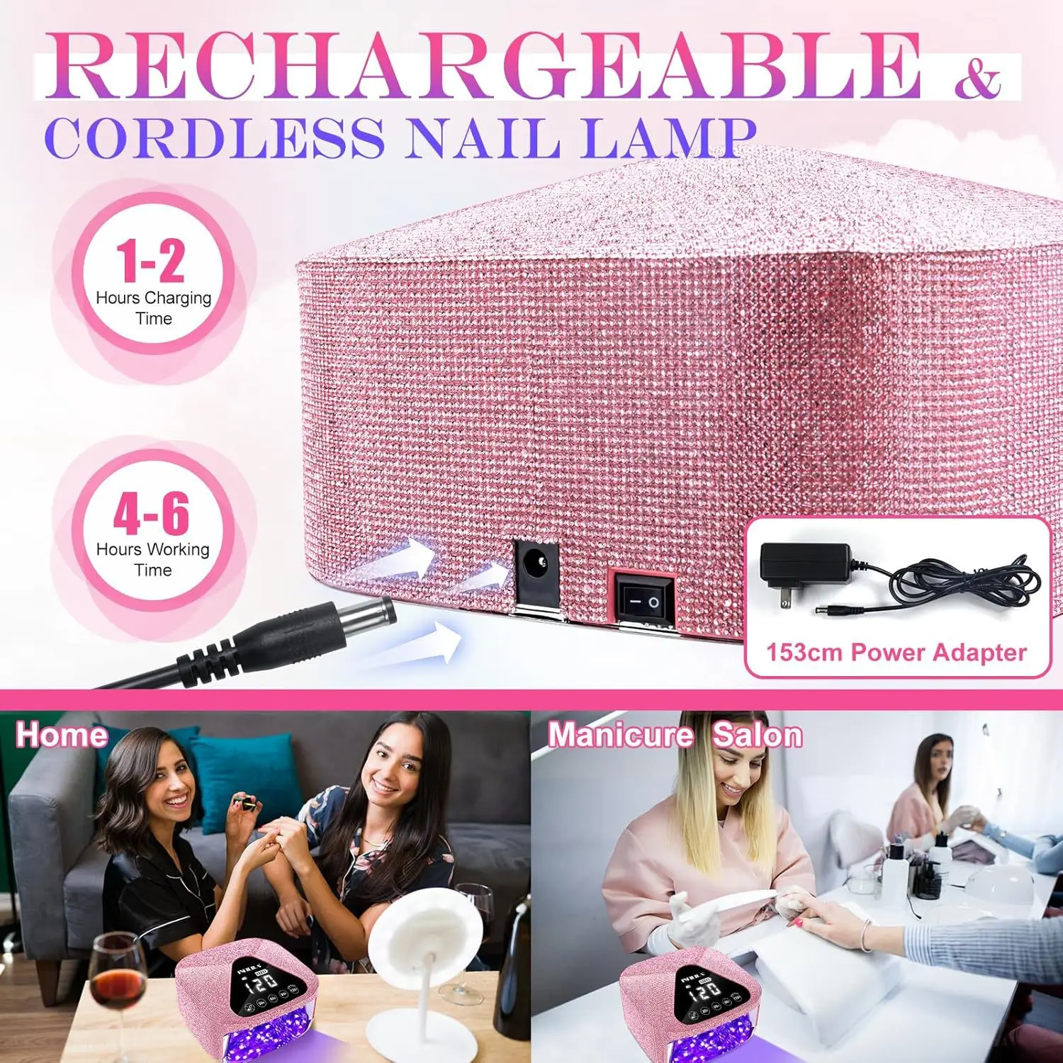 Lâmpada uv recarregável para unhas, 30leds, luz uv sem fio para unhas, lâmpada de cura profissional para gel com tela sensível ao toque, ferramentas de salão de beleza