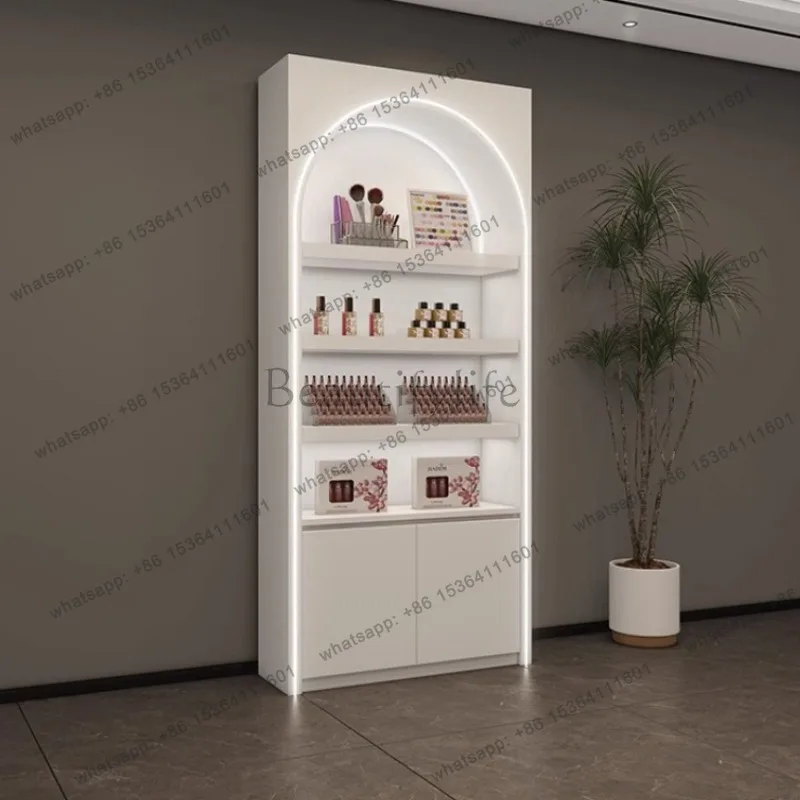 LJY Modern Advanced Cosmetics Display Cabinet Nordic Cream Style Beauty Salon Design Skin Care Products Cabinet Salon Furniture