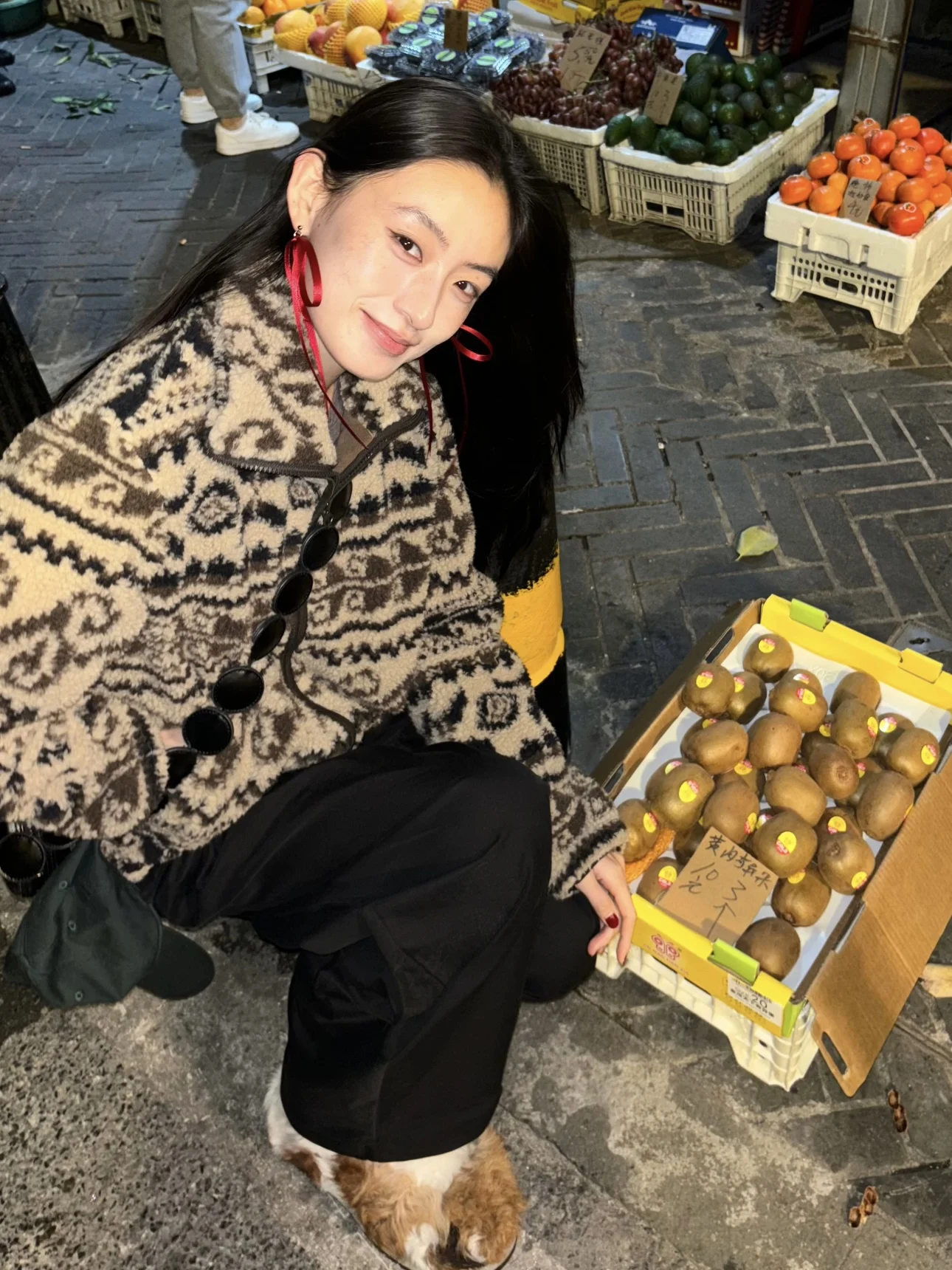 

American Retro Pattern Fce Jaet ex Winter Warm Versatile Casual Stand Collar Open Cardigan Top for Teenagers