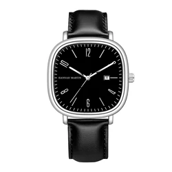 2024 New Men's Watch Fashion Square Business Style Black Clock Original Quartz Movement 40mm Casual Leather Watches reloj hombre