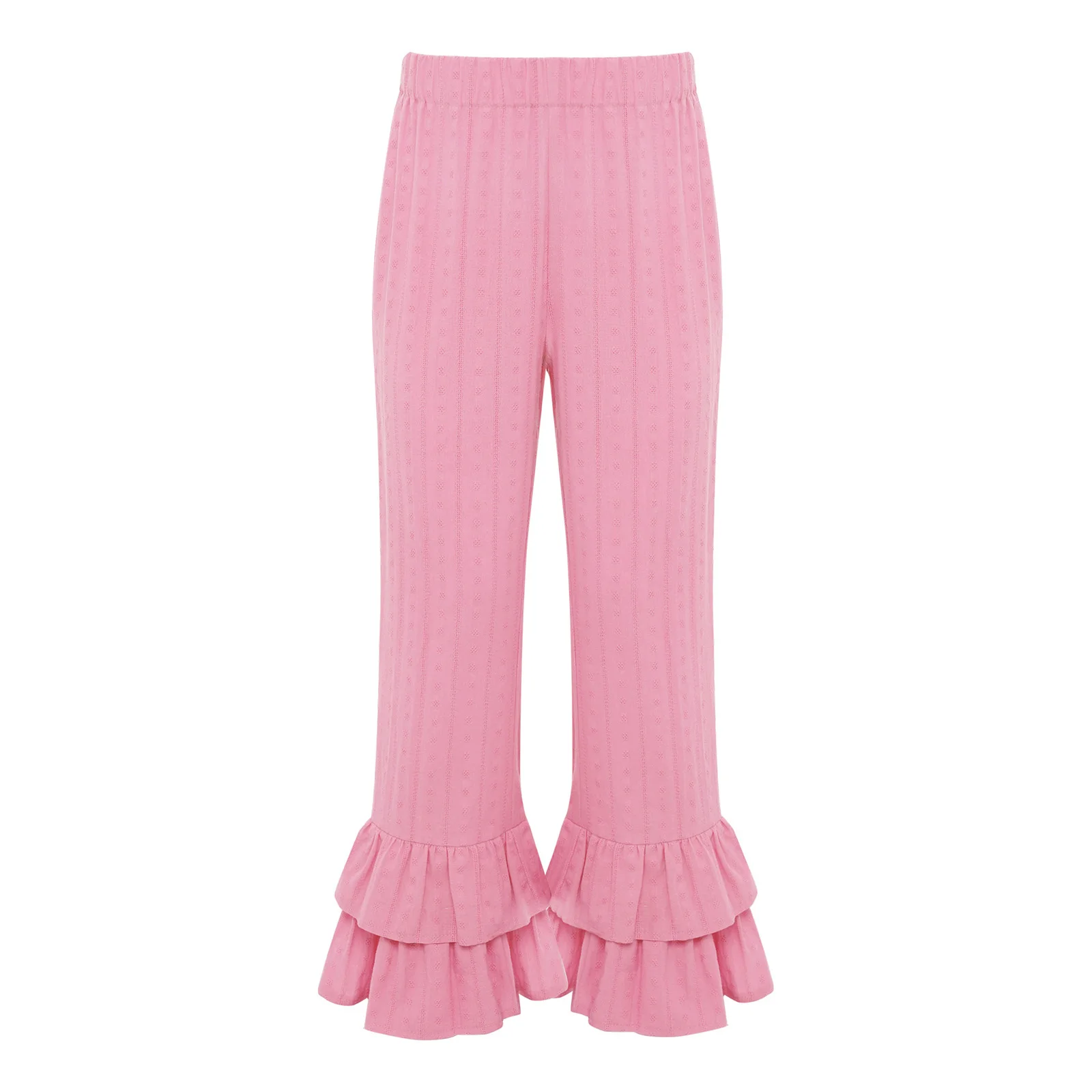

Kids Girls Stripes Jacquard Flared Pants Cotton Elastic Waist Tiered Ruffled Bell-Bottomed Trousers Korean Version Casual Cloth