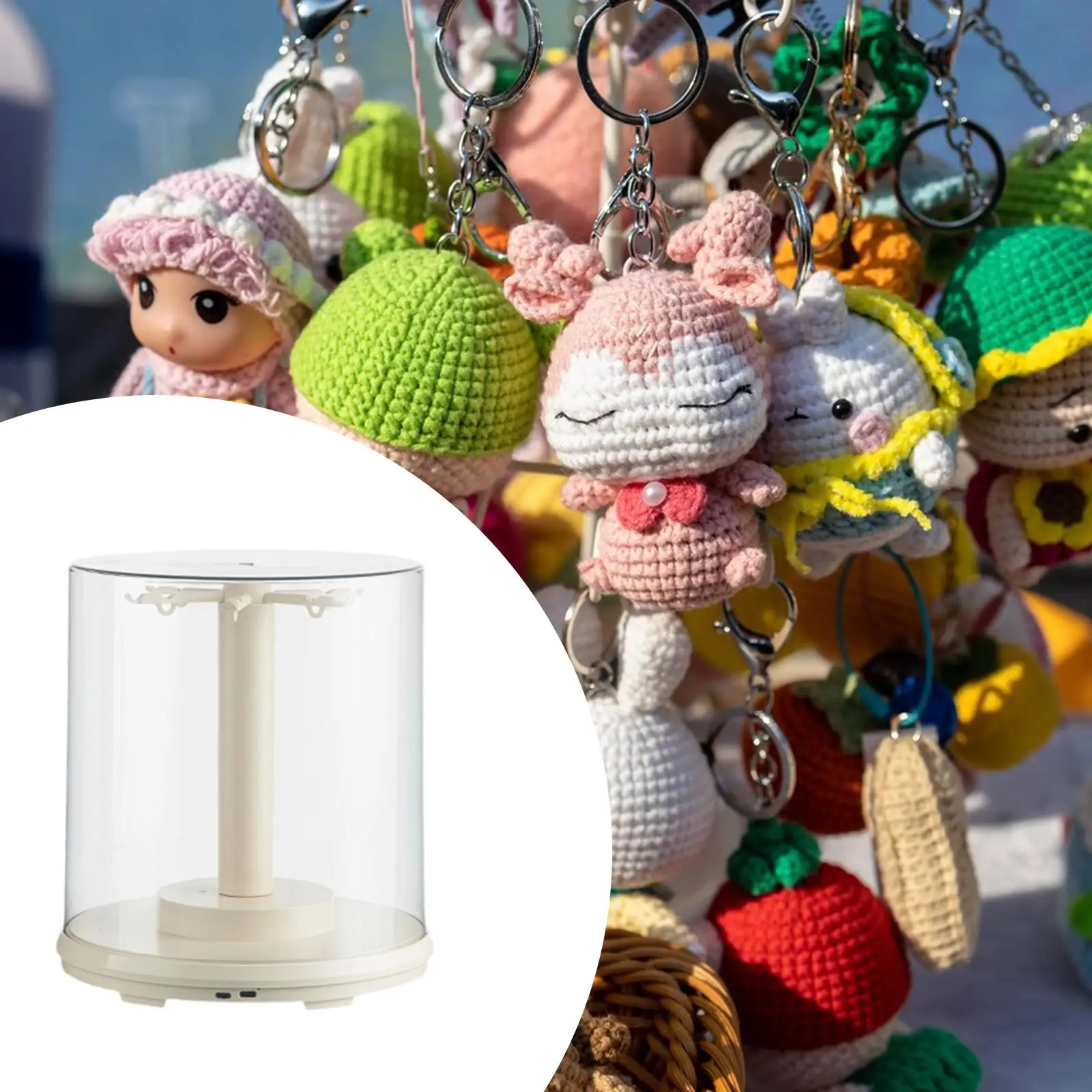

Rotatable Figure Display Case with Music Hanging Doll Display Stand for Mini Toy