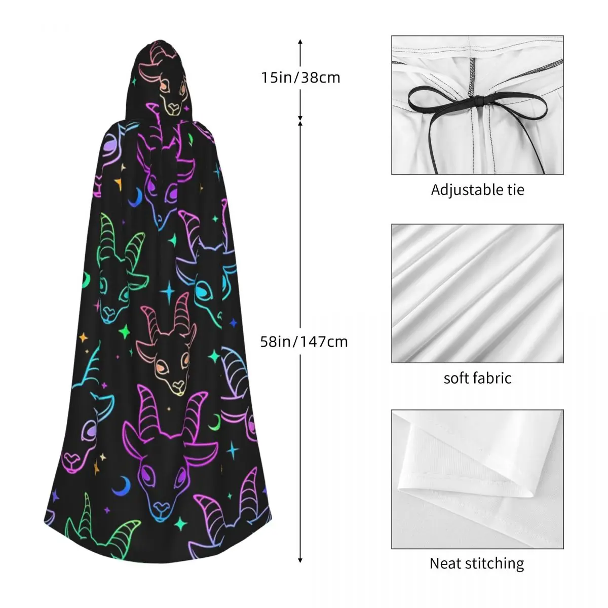 Little BaphometPastel Goth Kawaii Pastel Creepy Long Hooded Cloak Witch Medieval Costume Cosplay Cape HalloweenCoat Adult Unisex - view 5