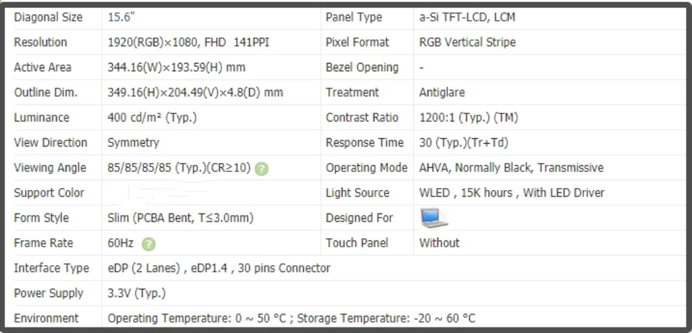 B156HAN09.1 15.6นิ้วแล็ปท็อปจอแสดงผลหน้าจอ LCD IPS แผง FHD 1920x1080โดยไม่ต้องสัมผัส