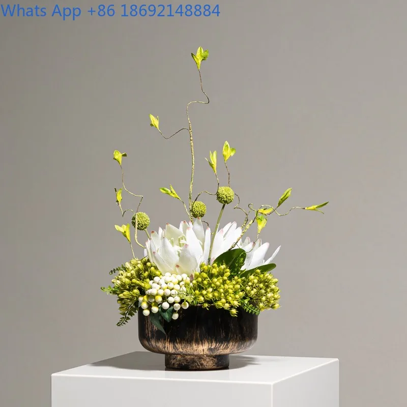

New Chinese Style Wabi-Sabi Artificial Floral Art Eternal Dried Flowers Green Plants Hotel Sales Office Coffee Table Decorations