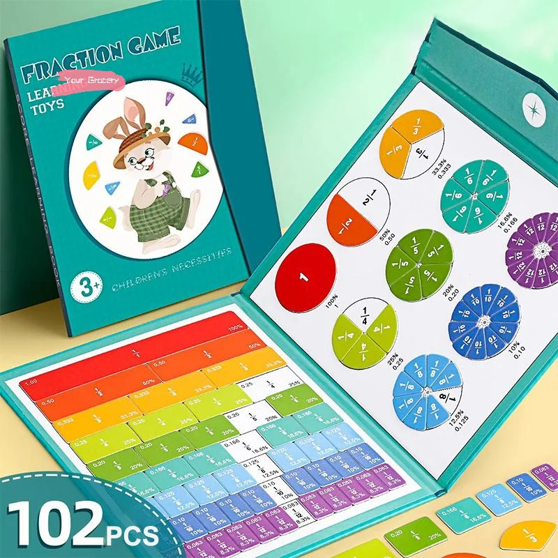 Y-Educational Math Magnetic Fraction Demonstration Book with Tiles Fractions Manipulatives Score Disk Demonstrator for Learning