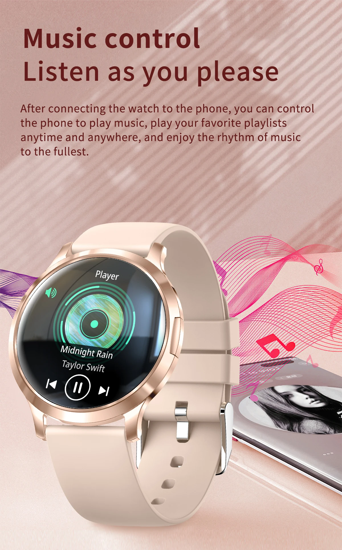 Neue Damen-Smartwatch, 1,32 Zoll, AMOLED, voller Touchscreen, Bluetooth-Anruf, Blutdruck, IP68, wasserdicht, NFC, 7,3 mm, ultradünnes Armband – Detail 13