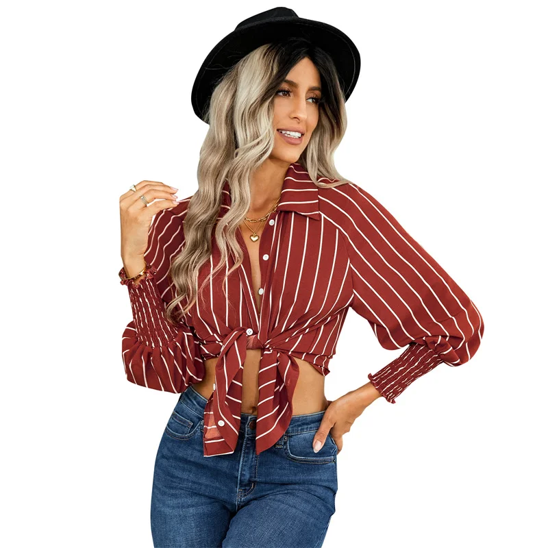 

Autumn New Striped Blouses for Women Spring Shirt Fashion Turn-down Collar Top Black White Y2k Casual Loose All-match Shirts