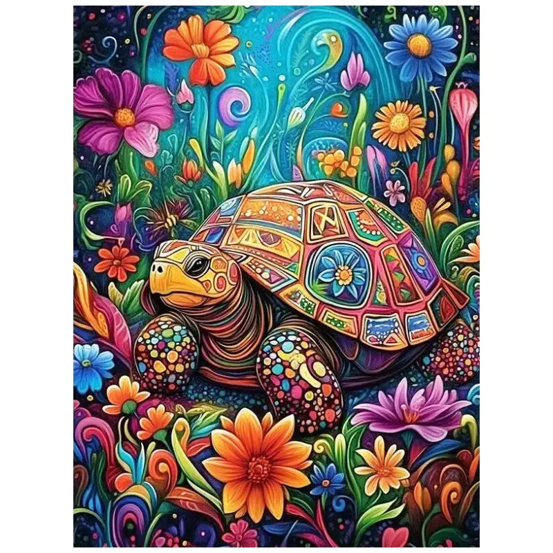 5D Diamond Painting Colorful Tortoise Wild Flower No Frame DIY Handmade Wall Art Decor Gift