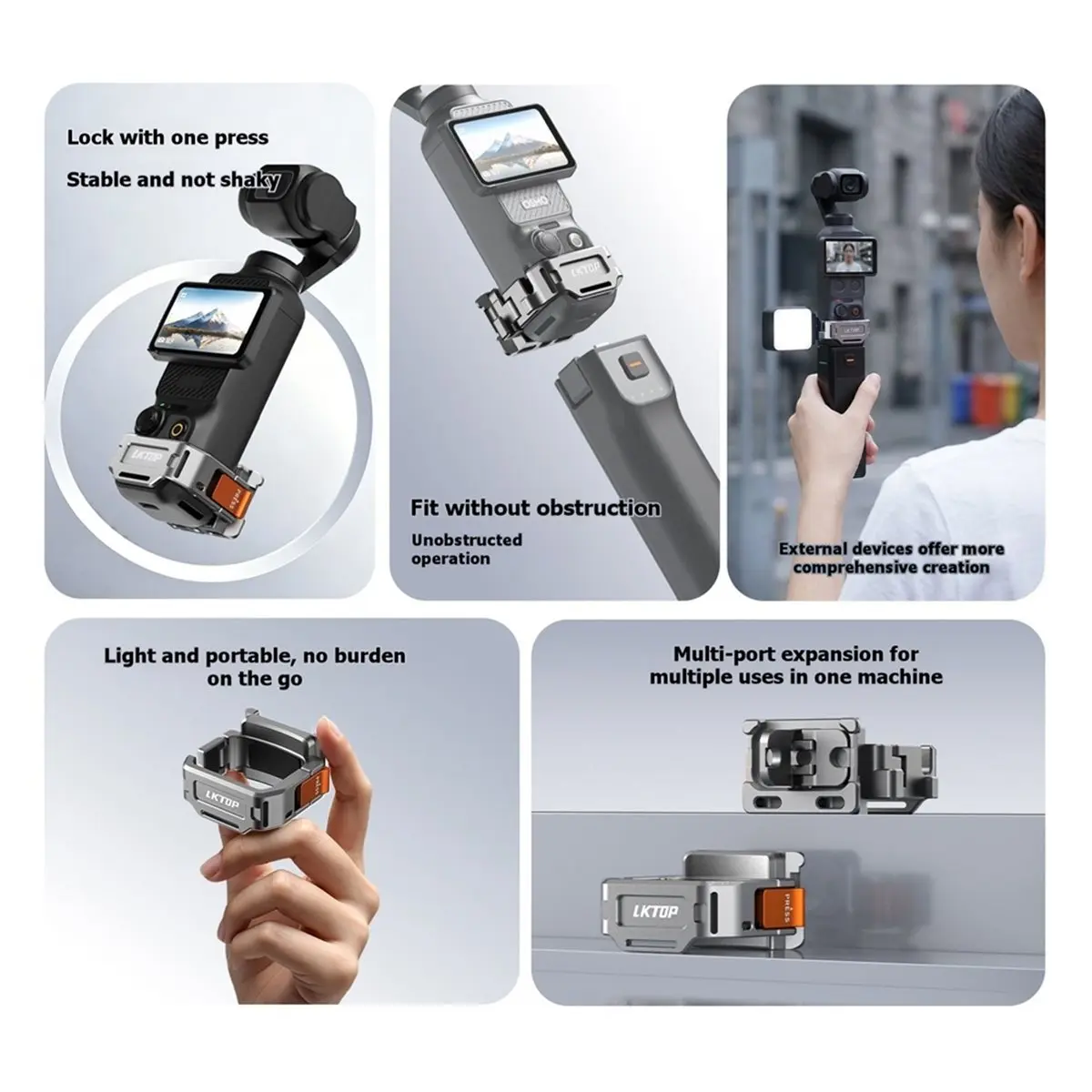 A32I  Extension Frame for Pocket 4/3 Multifunction Cage with Cold Shoe Bicycle Stand/Chest Strap Mount