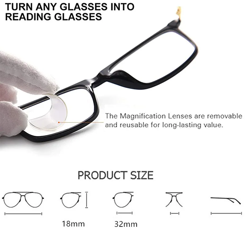 2 Pcs Reusable Stick-on Presbyopic Lenses Magnification Reading Glasses Lenses Bifocal Lenses Adhesive For Hyperopia