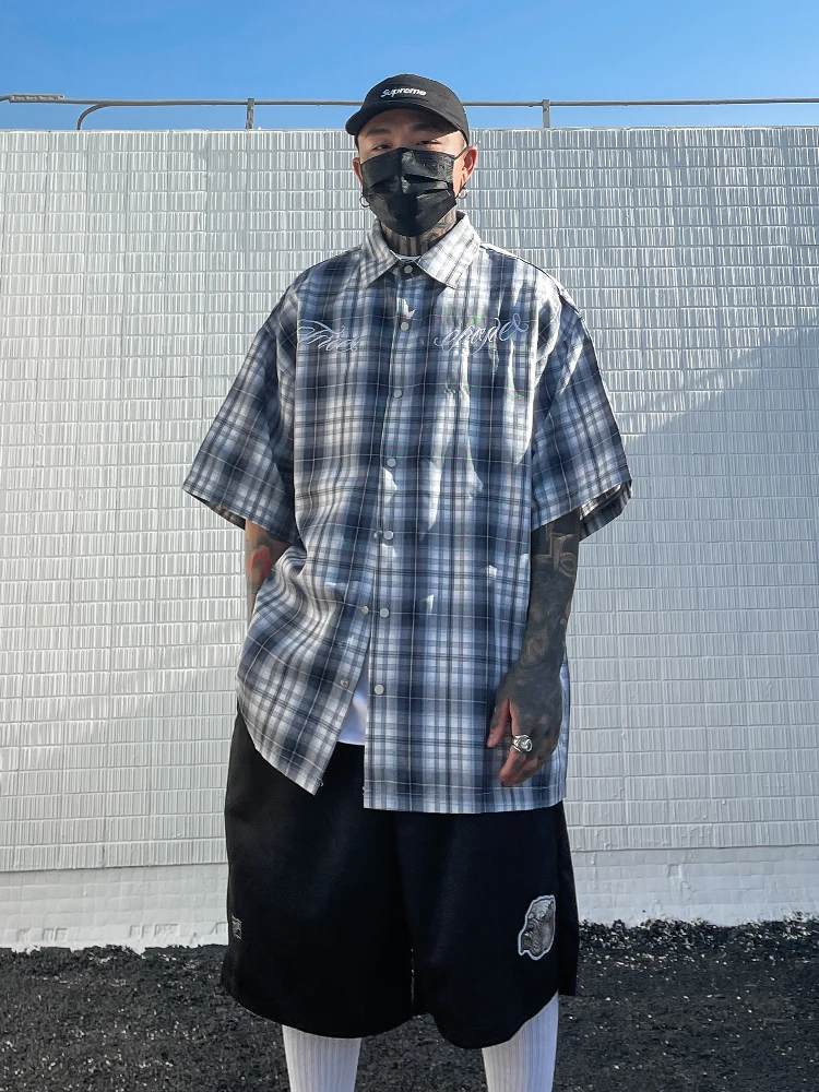 Trendy Art American West Coast Short Sleeve Loose Men's Hiphop Summer Breathable Shirt Polyester Fiber Quartet Pattern