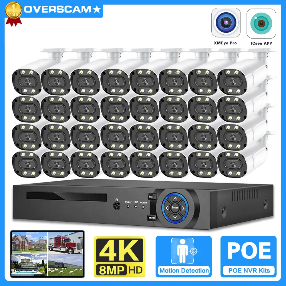 

32CH NVR Kit 4K 8MP Outdoor POE Security Camera System Smart AI Motion Detection Two Way Audio CCTV Video Surveillance Cam Set