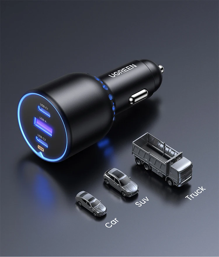 UGREEN 130W USB C Fast Car Charger For Xiaomi iPhone 18 Samsung Galaxy S25 Laptops PD3.0 Fast Charging USB Type C Car Charger