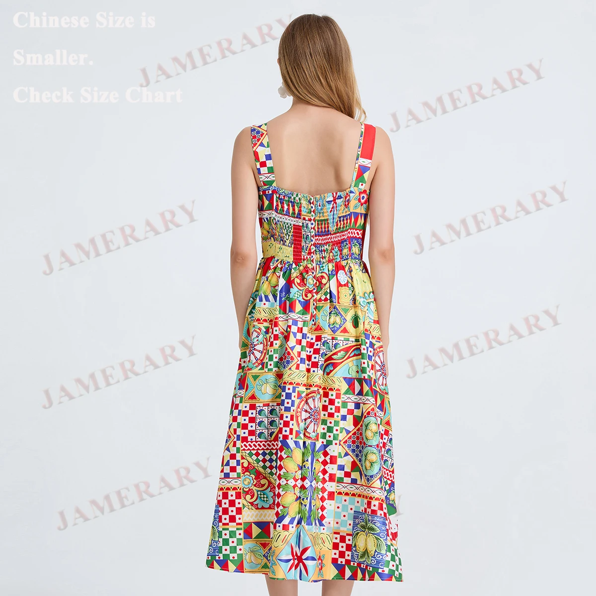 Palace Baroque Summer Print Long Dresses Women Strap Floral Sundress Lemond Beach Midi Dress Lady Elastic Elegant Vestidos