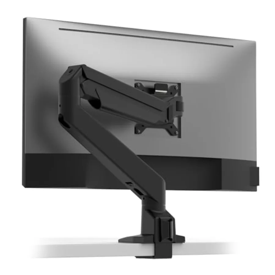 Single Monitor Arm for Office Desk VESA 17-32 Full Motion Mount with Clamp Grommet Base Matte Black Aluminum Tilt, Swivel, Rota