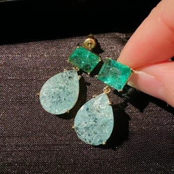 2024 New Geometric Two Tone Crush Paraiba Tourmaline Drop Earrings for Women Luxury 18K Gold Plated Dangles Banquet Jewelry