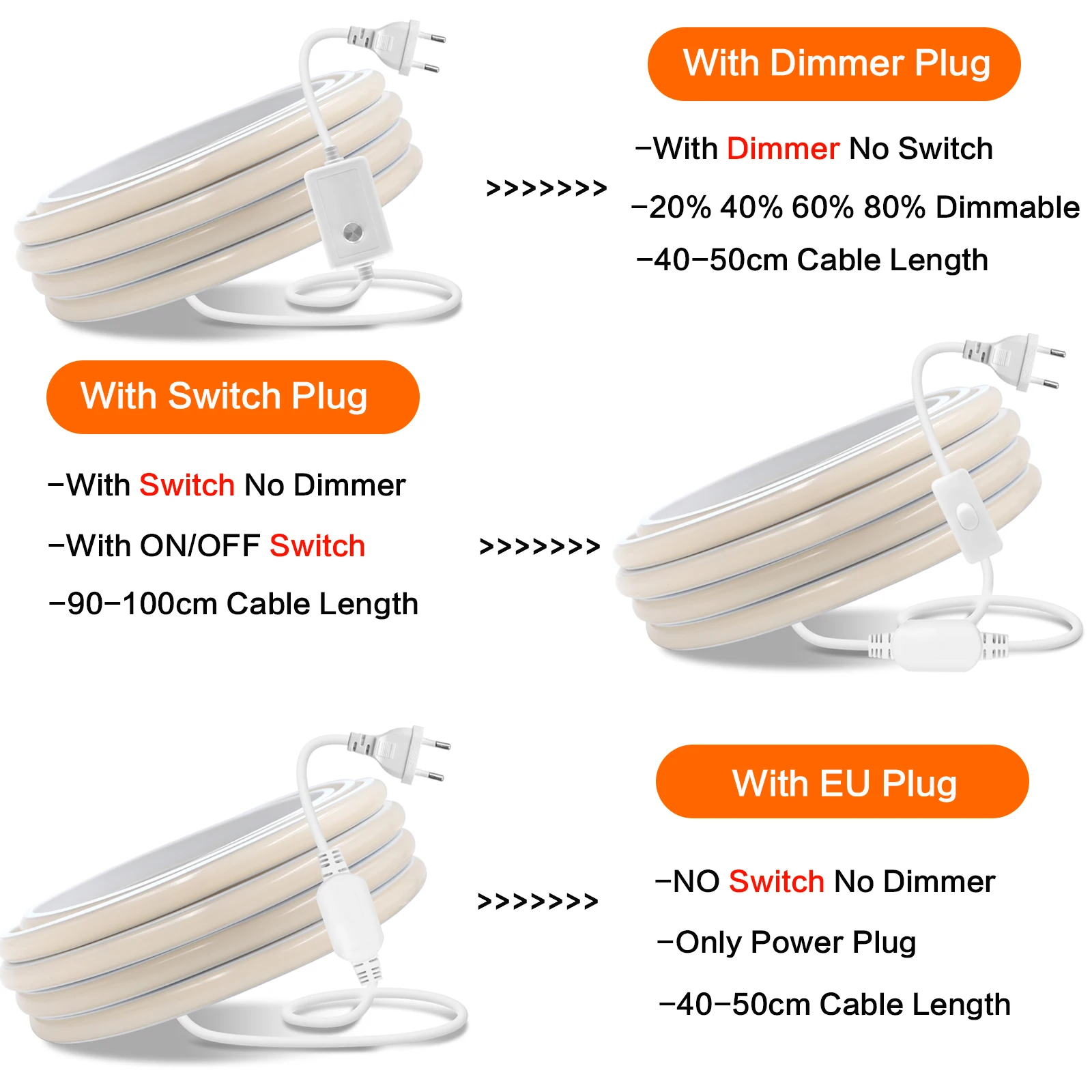 220v cob neon led luz de tira à prova dwaterproof água com dimmer/interruptor plug 288leds/m alta densidade flexível fita de néon iluminação linear 1-50m