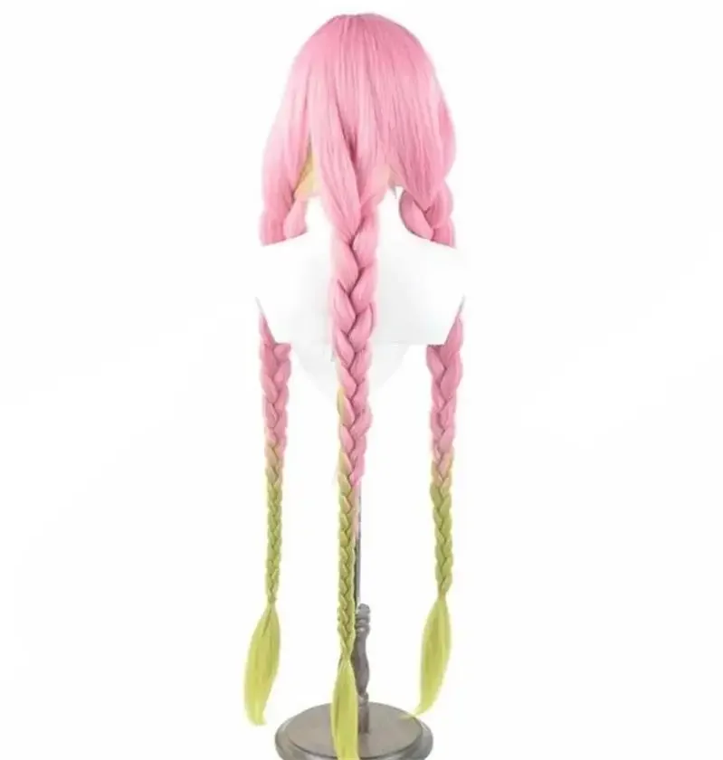 Anime kanroji mitsuri kimetsu no yaiba cosplay perücken rosa grün gradient synthetisches hitze beständiges haar