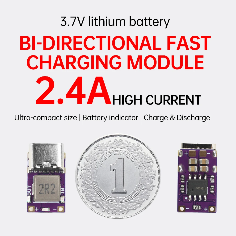 5Pcs DC 5V/2.4A Charge Discharge Module 3.7V 4.2V 18650 Li-ion Battery Power Supply Module Type-C Mini Charging Protection Board
