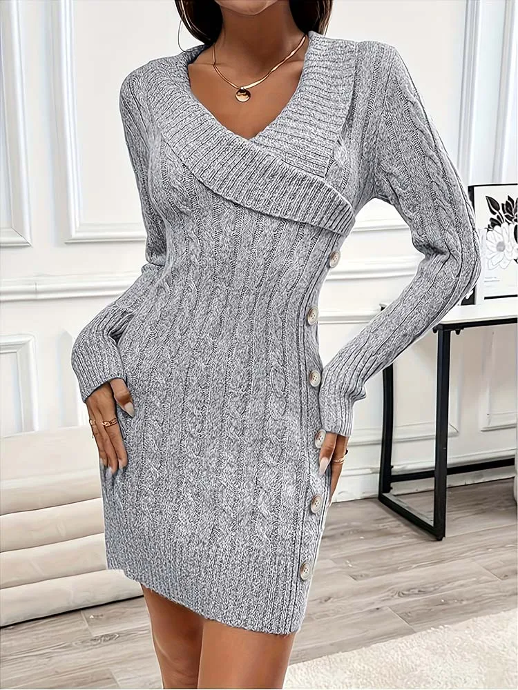 

Women's lapel retro twist slim slim wool dress, relaxed and elegant slim age fashion Joker women's sweater skirt.