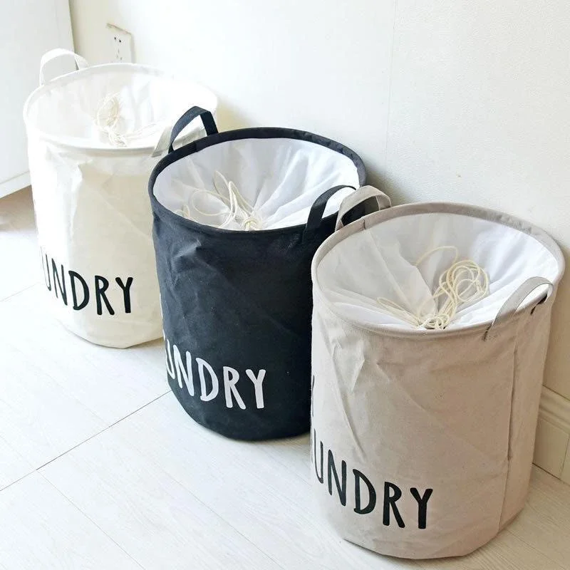 Foldable Drawstring Laundry Basket Canvas Dirty Clothes Hamper Dust-Proof Clothes Quilt Storage Bag Children's Toys Organizer