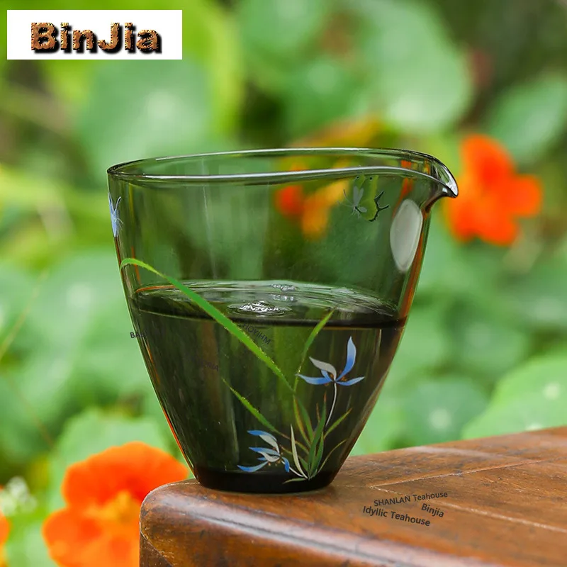 BAEJORIA 180ml Glass Butterfly Orchid Tea Pitcher Pour Tea Sharing Pot Cha Hai Dispenser Household Justice Cup Fair Mug Cafes
