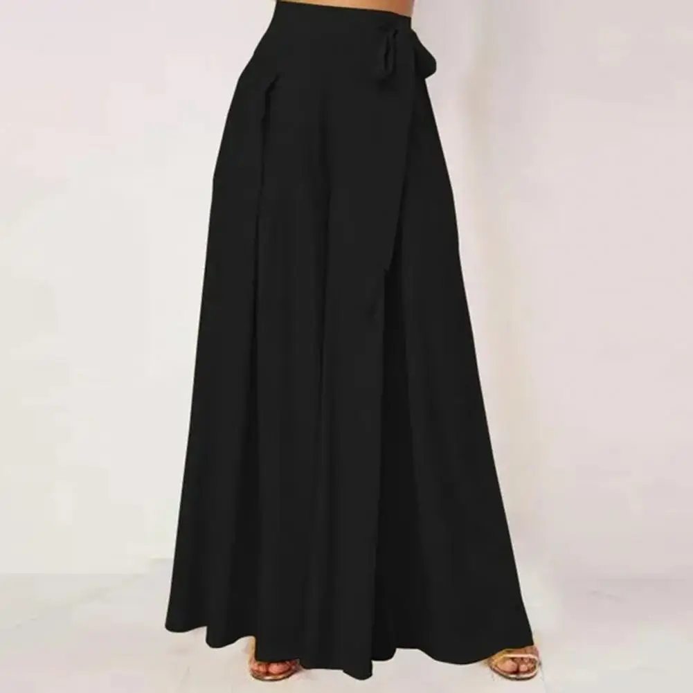 Women Wide-leg Pants Elegant Women's Wide Leg Lace-up Bow High Waist Culottes for Dance Performance Solid Color A-big Hem Crotch