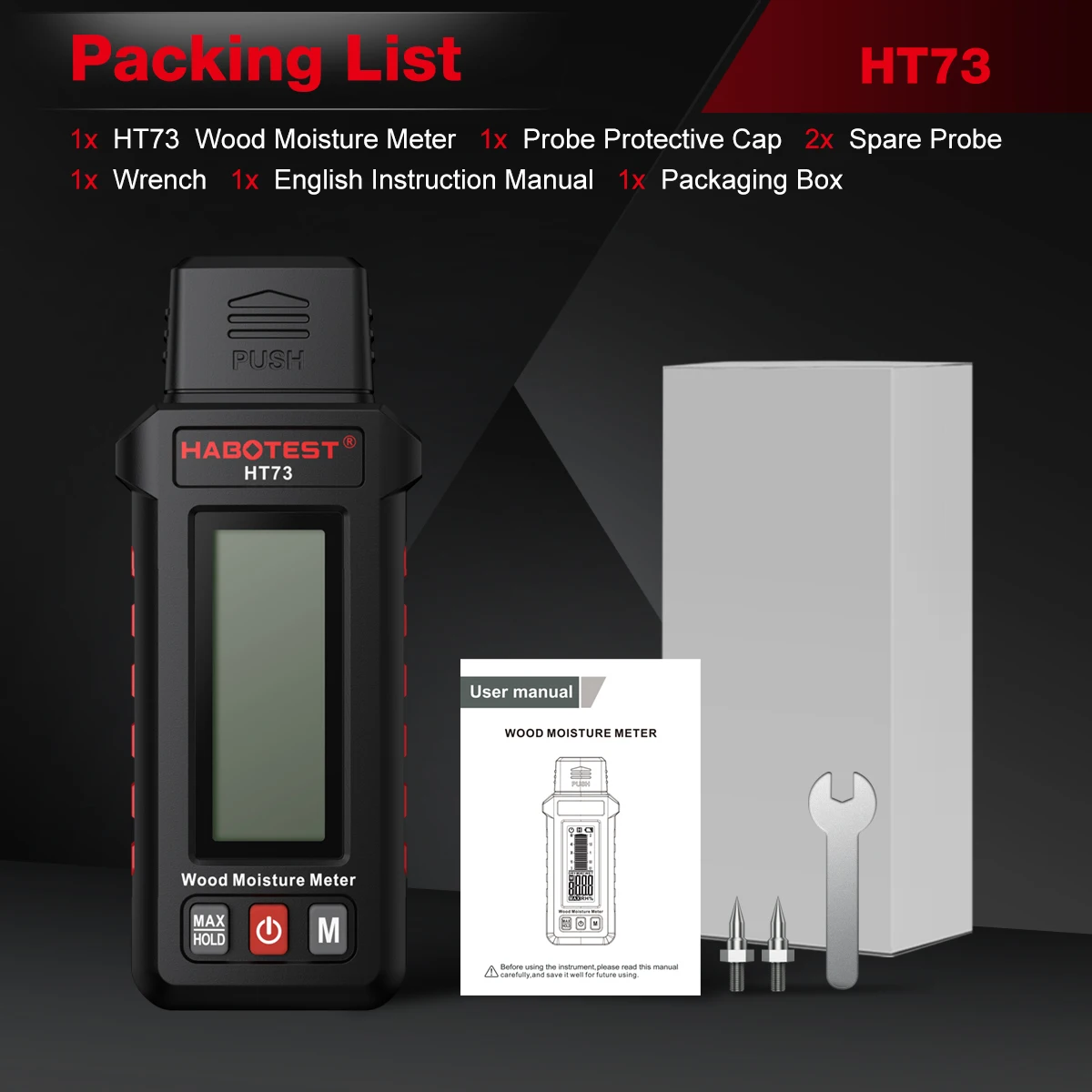 Professionele HT73 Digitale Houtvochtmeter Hoge Nauwkeurigheid Pin Type voor Brandhout Timmerhout Bouwmaterialen Vochtdetector