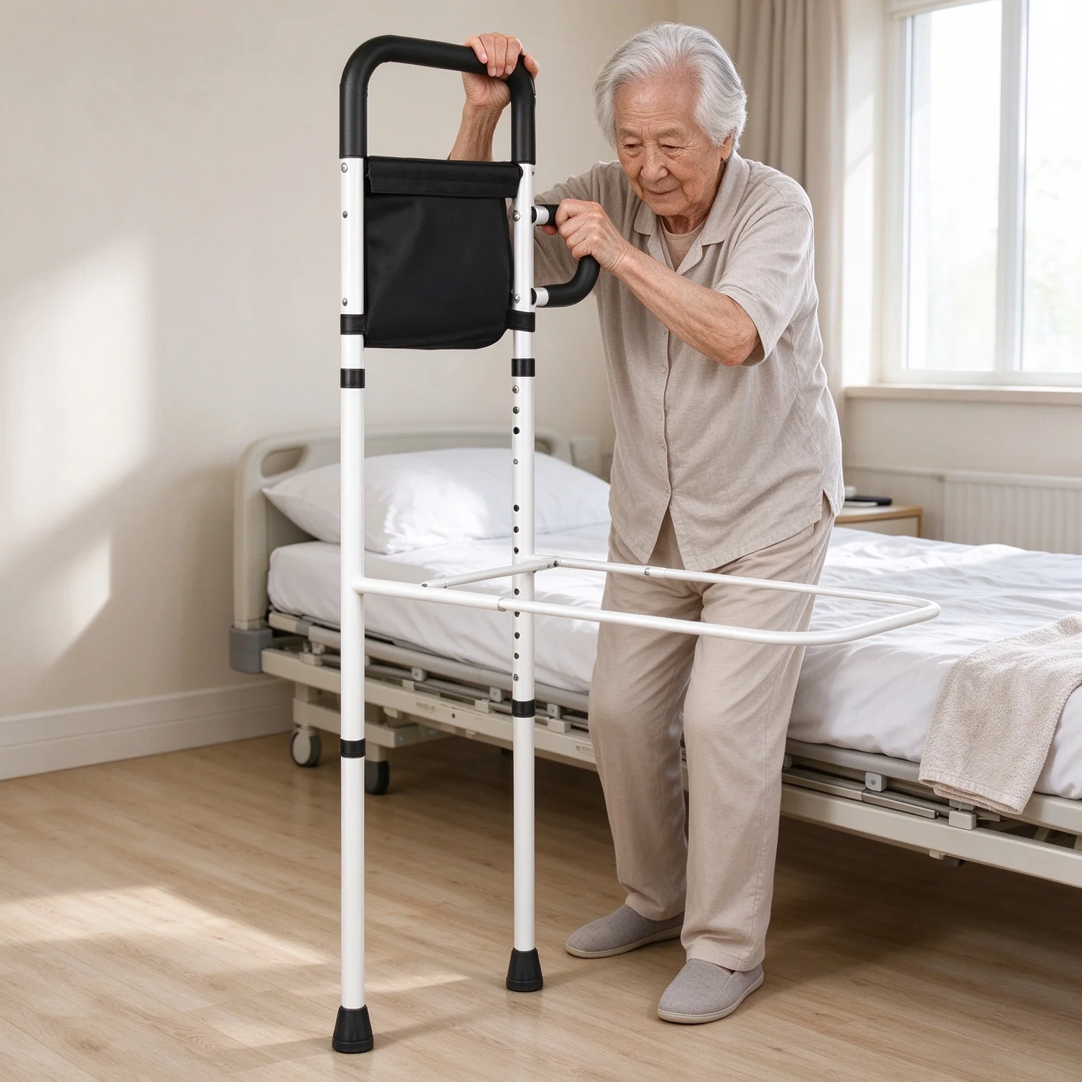 Bedside Assist Rail for Elderly Adjustable Safety Handrail for Sitting Up Bed Guard Rail Bed Assist Bar with Hand Grip