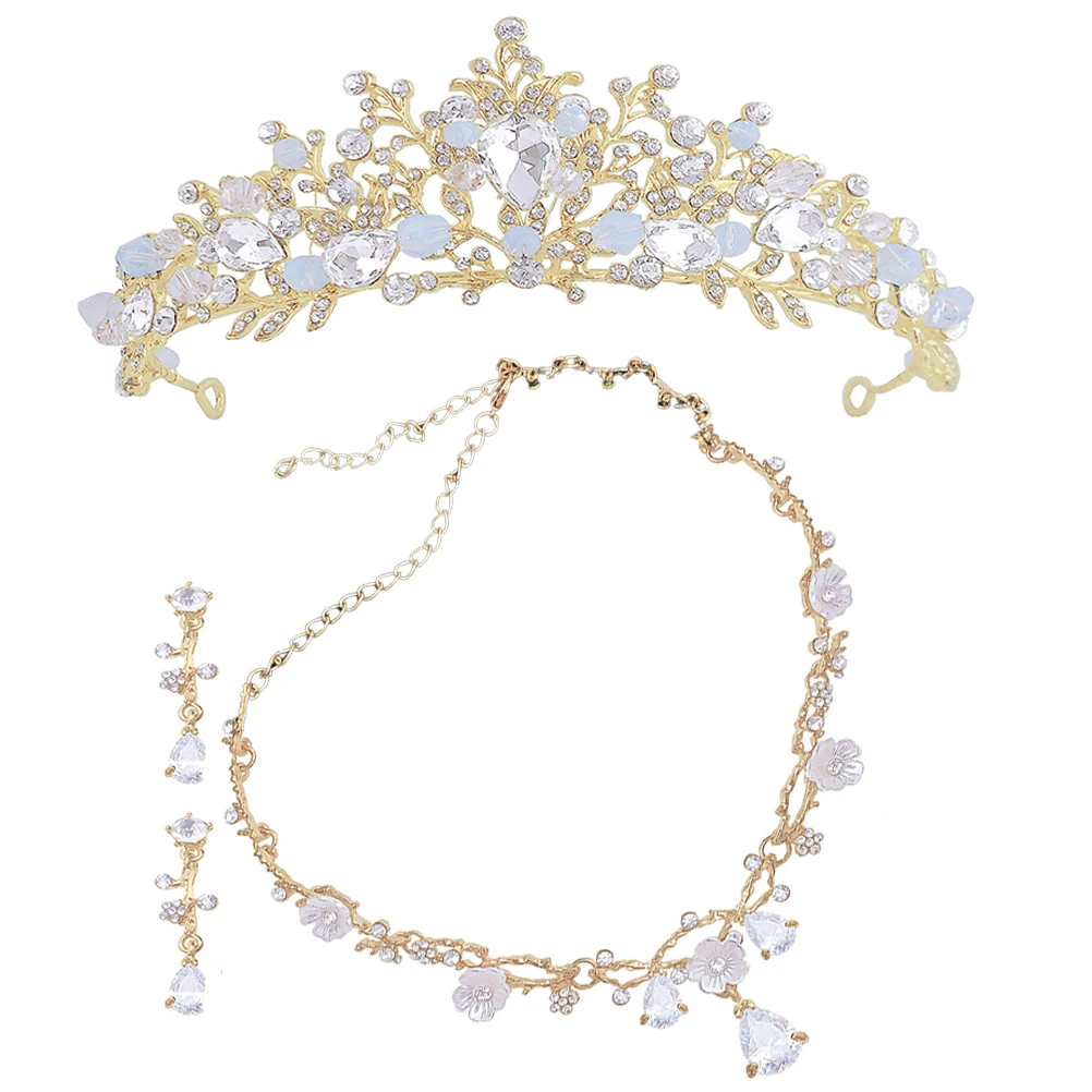 

Necklace Ear Clip Tiaras Shining Rhinestone Crown Headb Birthday Party Crown Kit Safe Comfortable Decorative Photos