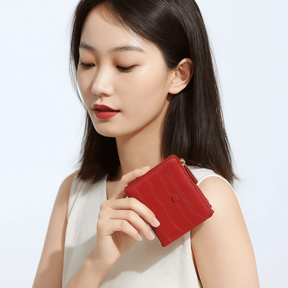 Multi Card Slot Crocodile Pattern Wallet Waterproof Solid Color PU Leather Coin Purse Short Large Capacity Multiple Card Holder