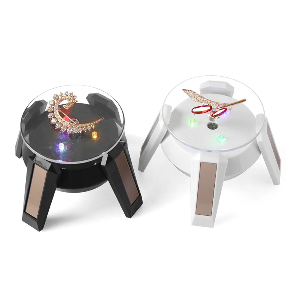 Solar Powered Display Stand 500G Capacity 500Lux Dual Power Rotating Turntable For Jewelry Watch Camera Display Abs Stand