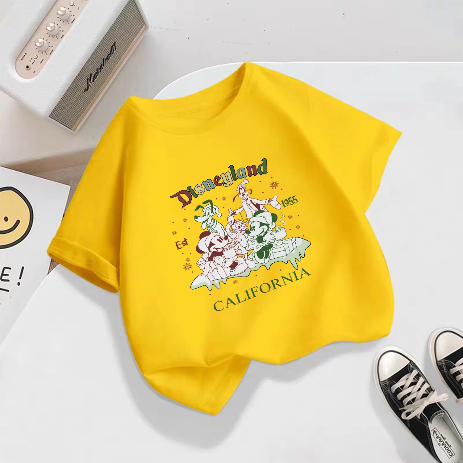 تي شيرت صيفي للأولاد والبنات من القطن الخالص كارتوني ديزني - مريح وغير رسمي بأكمام قصيرة - تي شيرت جديد للأطفال لعام 2026