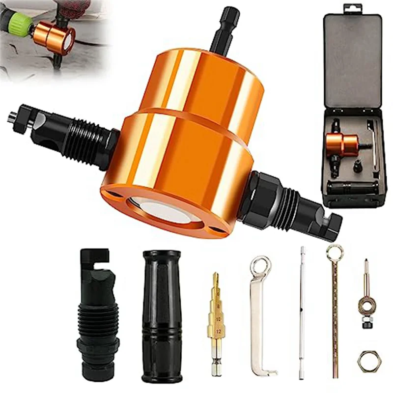 【Best Selling】Double Headed Sheet Metal Nibbler Drill Attachment Metal Cutter With Extra Punch For Straight Curve And Circle Cut