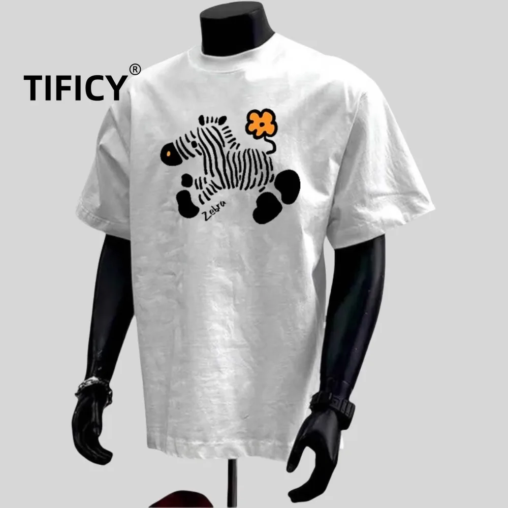 

High Street Retro Printed Cotton Round Neck Short Sleeved Tees T-shirt Men's Summer Casual Versatile Half Sleeved Tshirt Tops