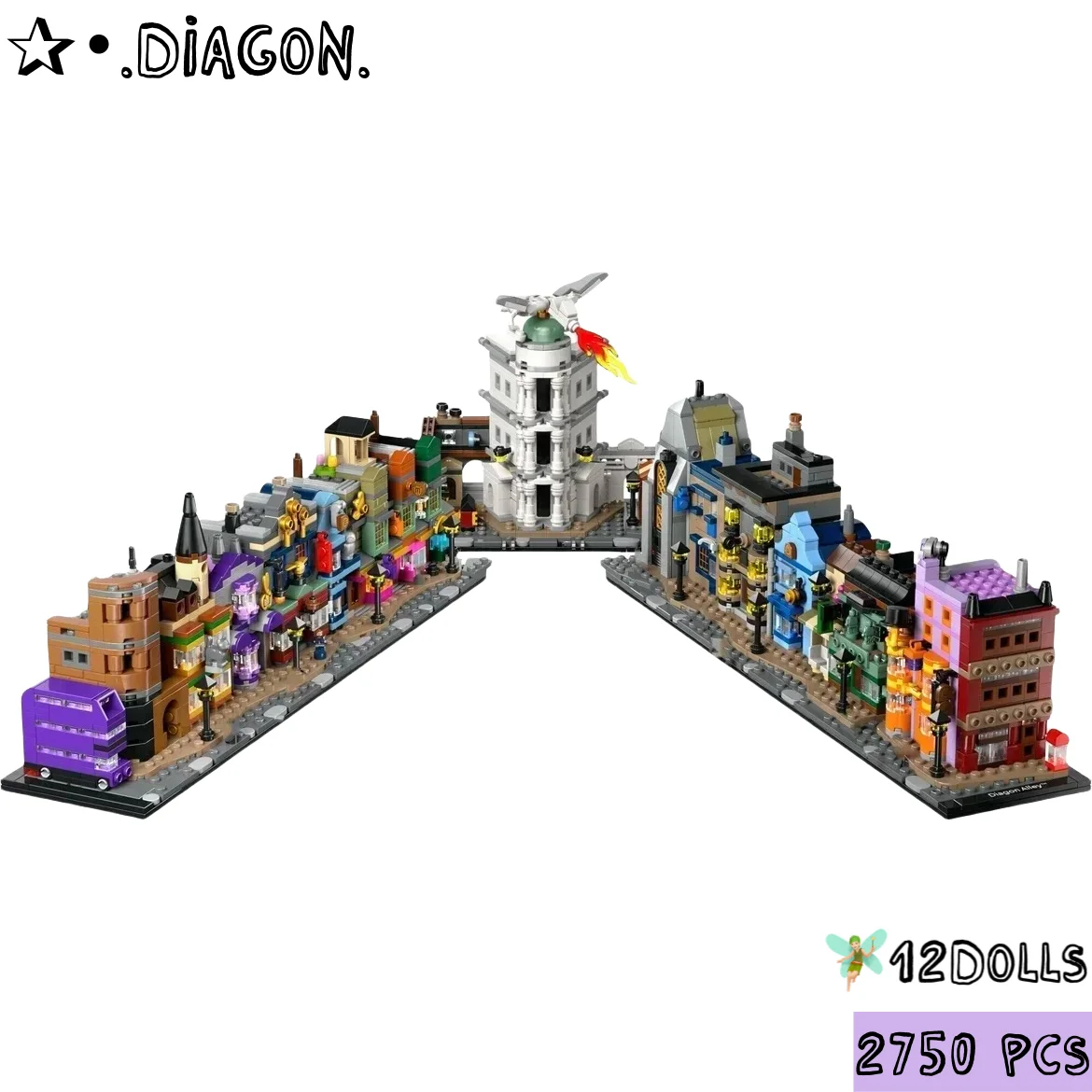 2025 nuevo MOC Diagon Alley tienda de bloques de construcción vista a la calle arquitectura 2750 Uds ladrillos Diy juguetes para niños conjunto de regalo de cumpleaños