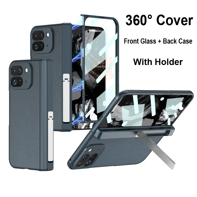 

For Google Pixel 9 Pro Fold Case Tempered Glass Leather Skin Phone Case For Google Pixel 9 Pro Fold Pixel9 Flip 360 Cover Shell