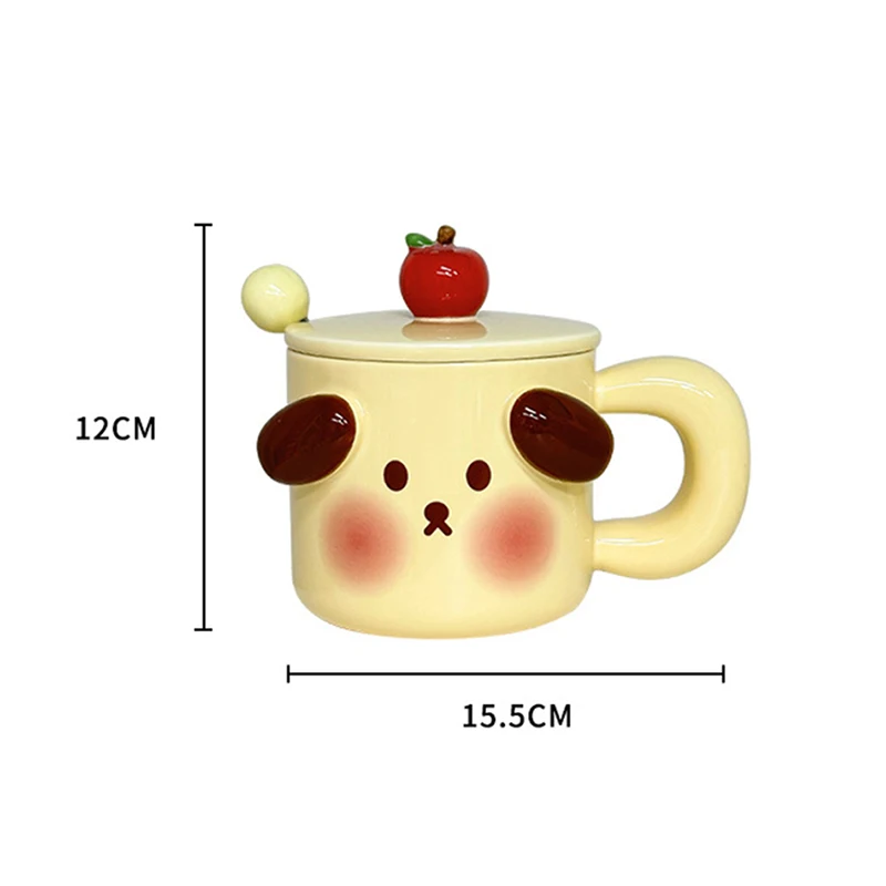 Kawaii Big Ears tazza in ceramica con coperchio e cucchiaio, tazza per l\'acqua domestica, cartone animato, colazione per ragazza carina, latte,