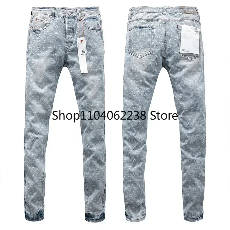 

New Top quality New Purples Men Jeans American High Street Fashion brand Monogram Print Stylish and slim Pants