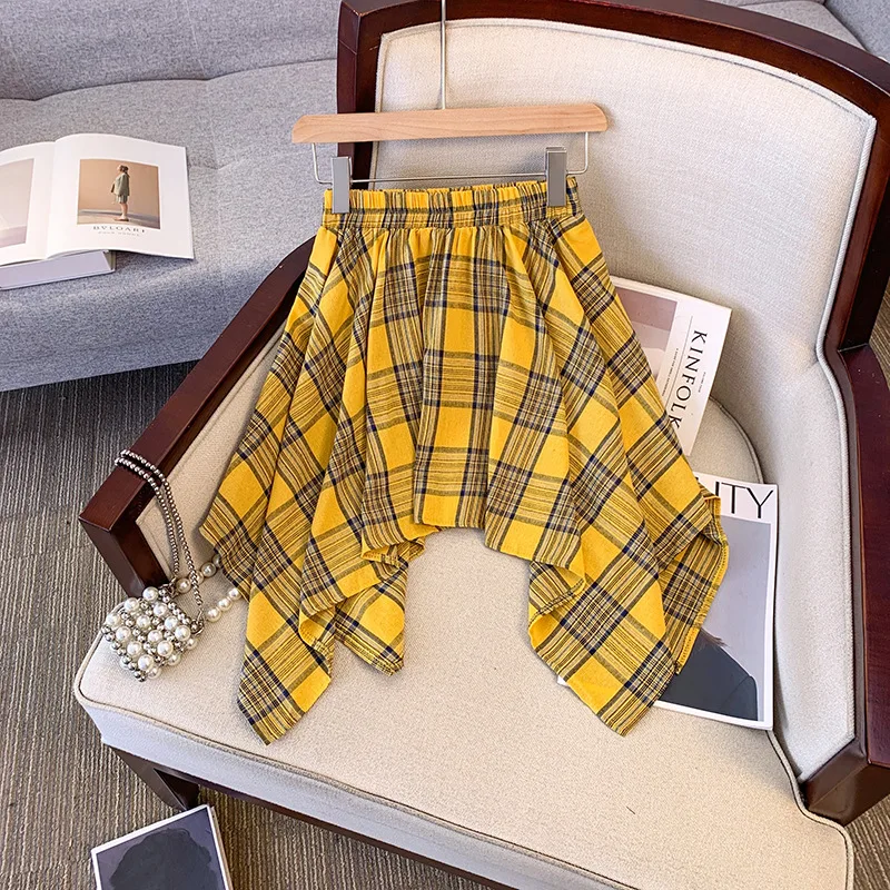 

2025 New Summer High Waist Belt Decorative Checkered A-line Short Skirt for Women