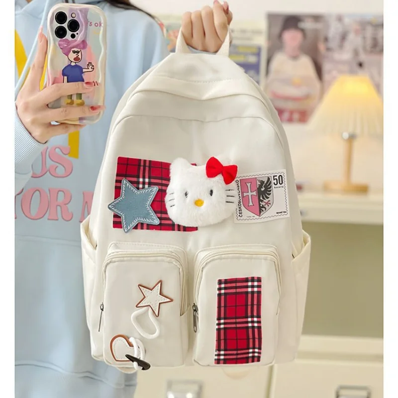 Sanurgente-Cartable d'étudiant Hello Kitty, sac à dos de dessin animé mignon, grande capacité, décontracté et léger, nouveau